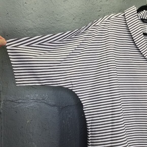 Ming Wang Heritage Fit Blouse Women's L Poplin Shawl Collar V-Neck Stripe NEW - Picture 4 of 16